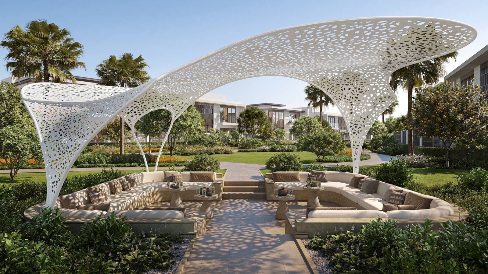 Outdoor majlis pavilion at Talay, rooted in Emirati tradition